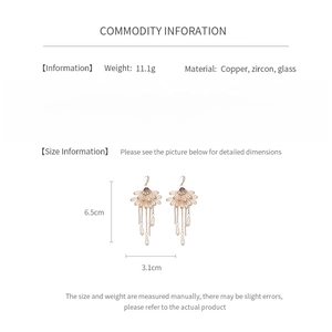 Detailed size specifications for zircon fan-shaped glass crystal drop earrings