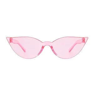 Pink transparent cat-eye sunglasses with a stylish rimless frame for a modern chic look