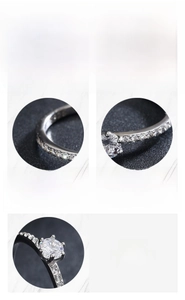 Close-up of S925 silver ring featuring 5A zircon with classic six-prong setting detail