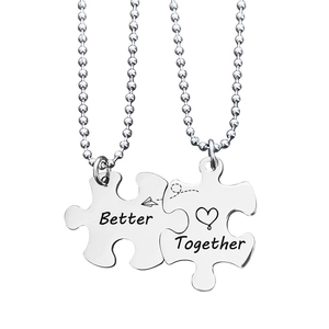 Polished stainless steel puzzle necklaces with Better Together engraving and ball chains