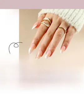 Classic almond French press on nails with nude base and white tips, detail set JP2047