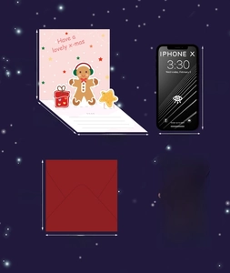 Detailed size specifications for 3D cartoon greeting card with matching envelope
