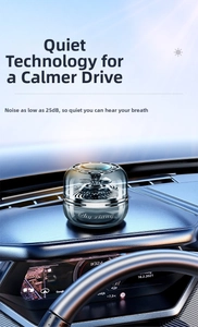 Solar powered car air freshener featuring a rotating fan blade on the dashboard
