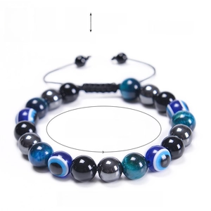 Bracciale di perle 10mm in Occhio di Tigre e Ossidiana con cordino regolabile