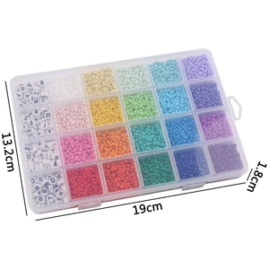 24-grid organizer box with 20 colors of glass seed beads and alphabet beads for DIY jewelry