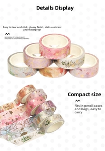 Detail view of colorful Japanese washi tape set with floral and geometric patterns