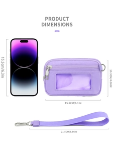 Vista detallada de bolsa de nylon púrpura con cremallera doble y cordón largo