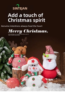 Festive knitted Christmas dolls featuring reindeer, snowman and Santa in a snow scene