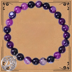 Bracelet en perles d'agate violette avec pendentif Arbre de Vie sur carte cadeau