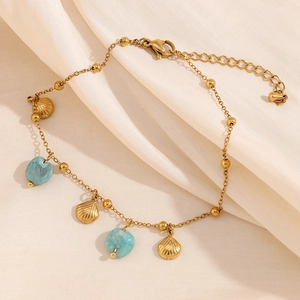 Shell Amazonite Pendant Anklet Stainless Steel 18K Gold Plated Beach Bohemian Style Women Jewelry