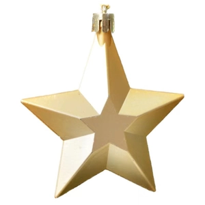 Golden star Christmas ornament with hanging loop and string for holiday tree decoration
