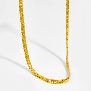 Polished golden stainless steel Cuban link necklace for women in minimalist style