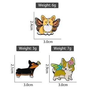 Trois adorables broches en émail de corgis avec ailes et fleurs pour vêtements