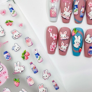 Japanische Cartoon Nagelsticker mit Kaninchen und Kirschblüten für DIY Nagelkunst Design
