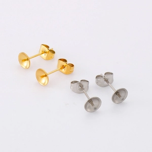 Edelstahl-Ohrstecker in Gold und Silber mit Halbkugel-Schalen für Perlenbesatz
