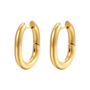 Minimalist U Shaped Hoop Earrings Stainless Steel 14K Gold Plated Polished Smooth Oval Buckle Chunky Jewelry For Women