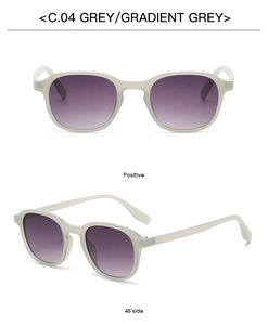 Detail view of grey frames and purple gradient lenses on trendy sunglasses