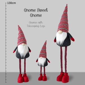 Three telescopic Christmas gnomes with knitted hats, extending up to 130cm in height