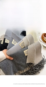 Detailed specs of double-sided cashmere-like scarf, 200x68cm size and 330g weight