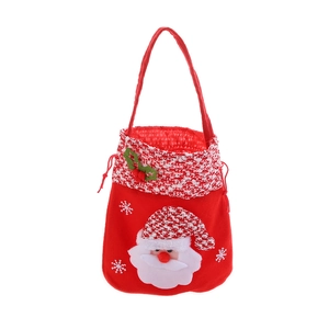 Red Christmas gift candy bag featuring a 3D Santa Claus applique and snowflake embroidery