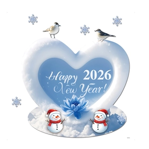 Adesivi per vetri pupazzo di neve e loto blu a forma di cuore per il Capodanno 2026