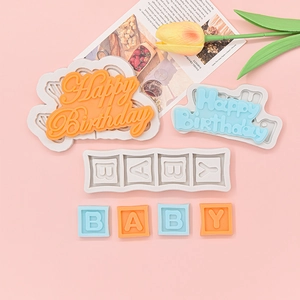 Happy Birthday BABY Letter Silicone Fondant Mold DIY Baking Cake Decoration Chocolate Candy Clay Tool