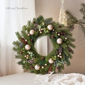 Christmas Wreath Artificial Pine Needles Natural Pine Cones Berries Ornaments For Front Door Wall Window Holiday Home Decor