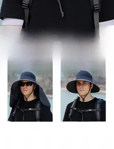 Détail du chapeau de pêche UV50+ avec protège-nuque amovible et tissu en soie glacée respirant
