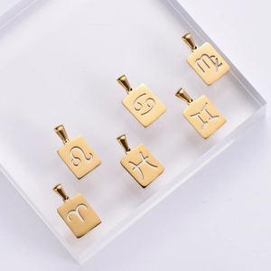 Polished 18k gold plated rectangular zodiac pendant necklaces for women with 6 constellations