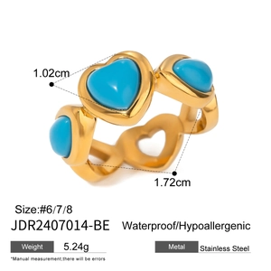 Detailed dimension guide for golden heart ring showing 1.72cm diameter and 1.02cm height