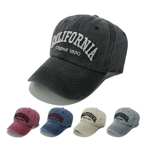 Retro Washed Cotton Baseball Cap California Letter Embroidery Adjustable Distressed Streetwear Sun Hat For Men Women