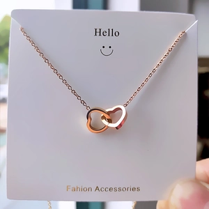 Elegant 18k rose gold plated titanium steel double heart pendant necklace for women