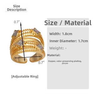 Detailed size chart for two-tone zircon ring with 1.8cm width and 1.7cm inner diameter