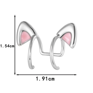 Silver cat ear clip-on earrings with pink accents measuring 1.54cm by 1.91cm