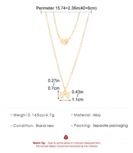 Detailed size specifications for gold double layer heart and butterfly necklace