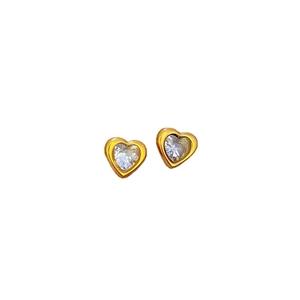 Titanium steel heart-shaped stud earrings with sparkling clear cubic zirconia stones