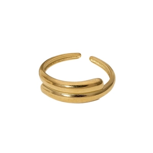 Minimalist double-layered gold adjustable ring with polished stainless steel finish