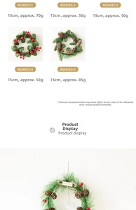 Detail of Christmas wreath featuring pine needles, berries and Merry Christmas sign