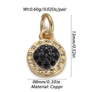 Detailed view of a gold-plated copper pendant with black stone and product dimensions