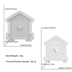 Macro view of house mold with precise size measurements and heart detail
