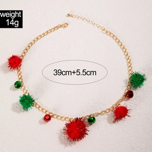 Collier de Noël avec cloches et pompons rouges verts, longueur 39cm et détails de poids