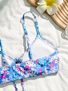 Florales Bikini Oberteil in Blau Rosa Gelb mit verstellbaren Trägern und Polstern