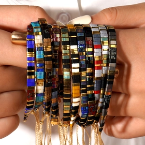 Bohemian Tila Bead Bracelet Handmade Woven Adjustable Ethnic Geometric Glass Jewelry Women Men Fashion