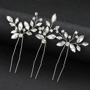 Elegant Bridal Hair Pins Rhinestone Faux Artificial Pearl U Shaped Hair Sticks For Wedding Party Floral Leaf Design Accessory