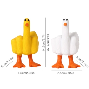 Creative resin Duck You figurines in white and yellow with middle finger hand gesture