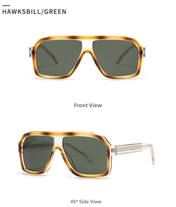 Retro square oversized tortoiseshell sunglasses with green lenses front and side view
