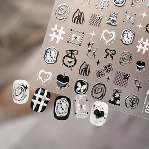 3D Embossed Nail Art Stickers Silver Hot Stamping Minimalist Butterfly Clock Heart Patterns DIY Manicure Decoration Decals