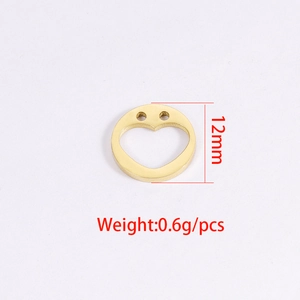 Polished 12mm stainless steel heart charm with two holes and smile detail for DIY jewelry