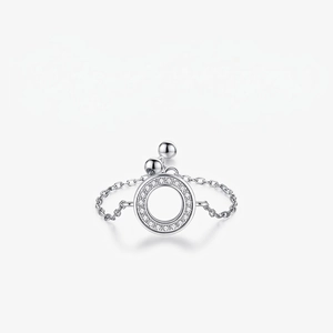 925 Sterling Silver Adjustable Chain Ring Hollow Circle Pave Cubic Zirconia Minimalist Jewelry For Women