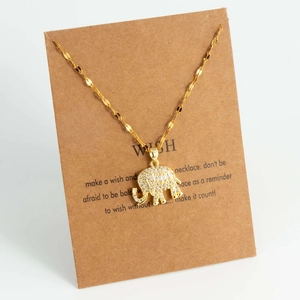 Gold Elephant Pendant Necklace Stainless Steel Pave Zirconia Sparkly Animal Jewelry Adjustable Chain Gift For Women